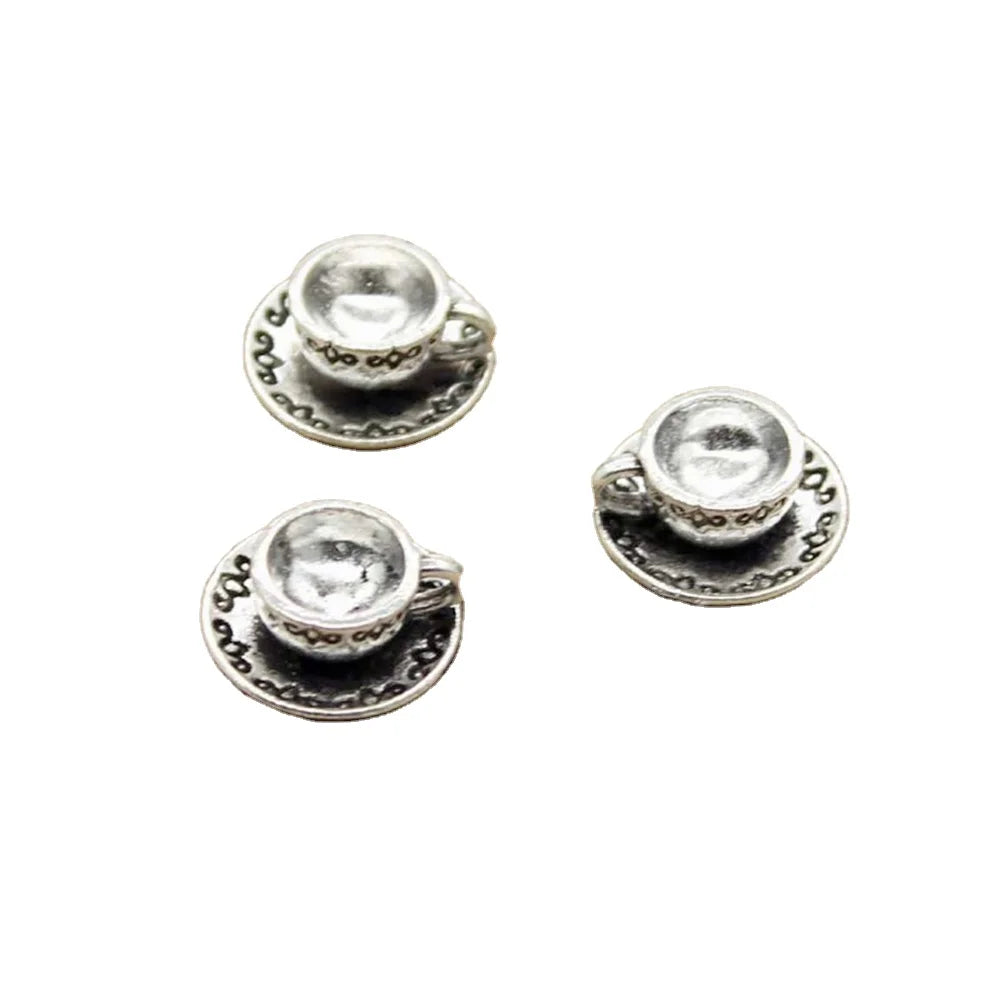 Charms Handmade 14x14x7mm Tibetan Silver Color Pendants Gold Plated Coffee Tea Cup for DIY Bracelet Necklace Fit Vintage Style