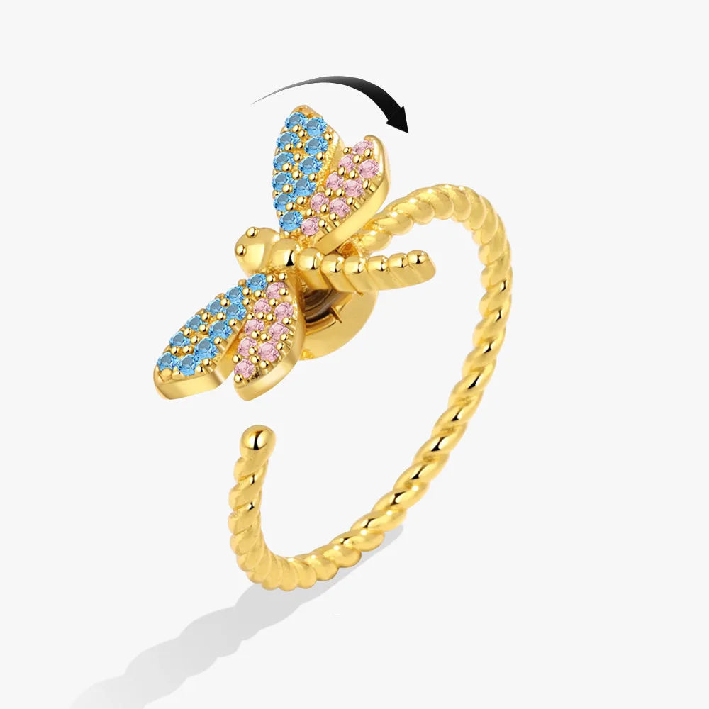 Luxury Anxiety Ring Fidget Spinner Rings for Women Crystal Flower Dragonfly Butterfly Ring Spinning Anti Stress Wedding Jewelry