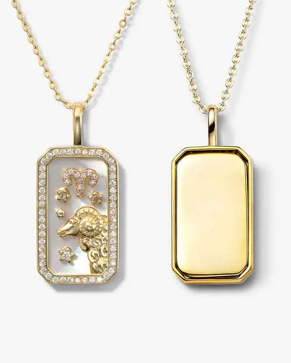 18k Gold Plated Brass Zodiac Sign Pendant Necklace Jewelry Women's Square 12 Zodiac Necklace