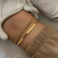 Women's Minimalist Vintage Gold Plated Stainless Steel Body Jewelry Snake Bone Chain Anklet and Herringbone Herringbone Anklet