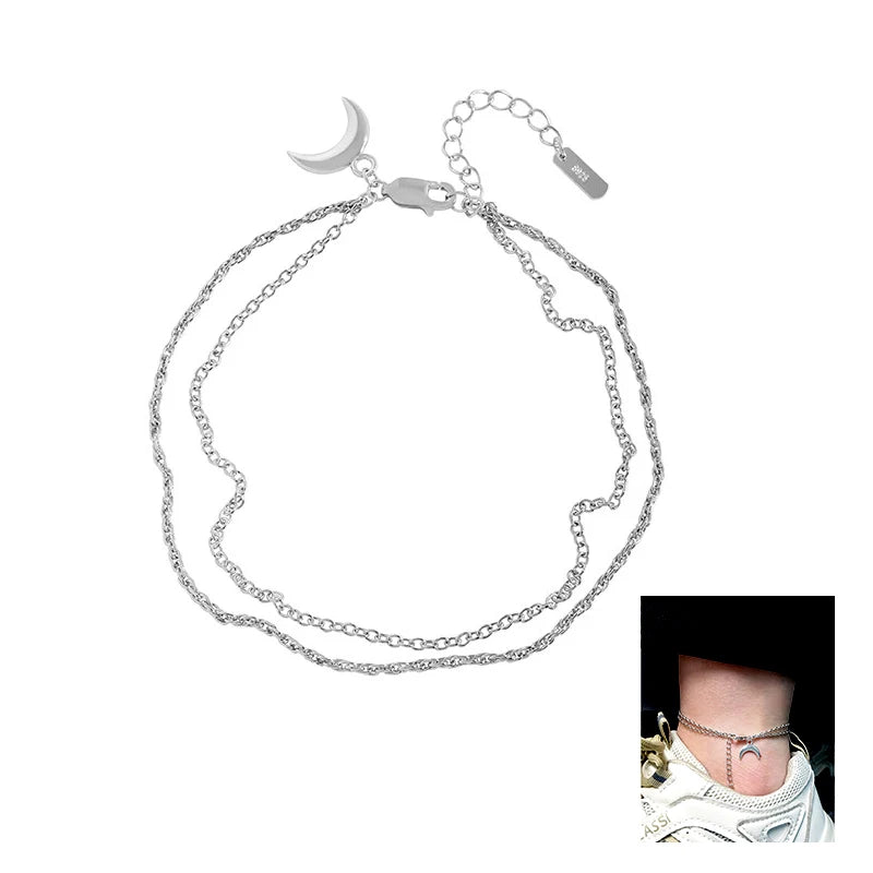 WMXF005 Silver Anklet Designs Girls Crescent Moon Charm Sterling Silver 925 Jewellery Wholesale Anklet