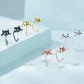100% 925 Sterling Silver Lovely Kitty Black Cat Stud Earrings for Women Fine Wedding Earrings Original 925 Silver Jewelry SCE965