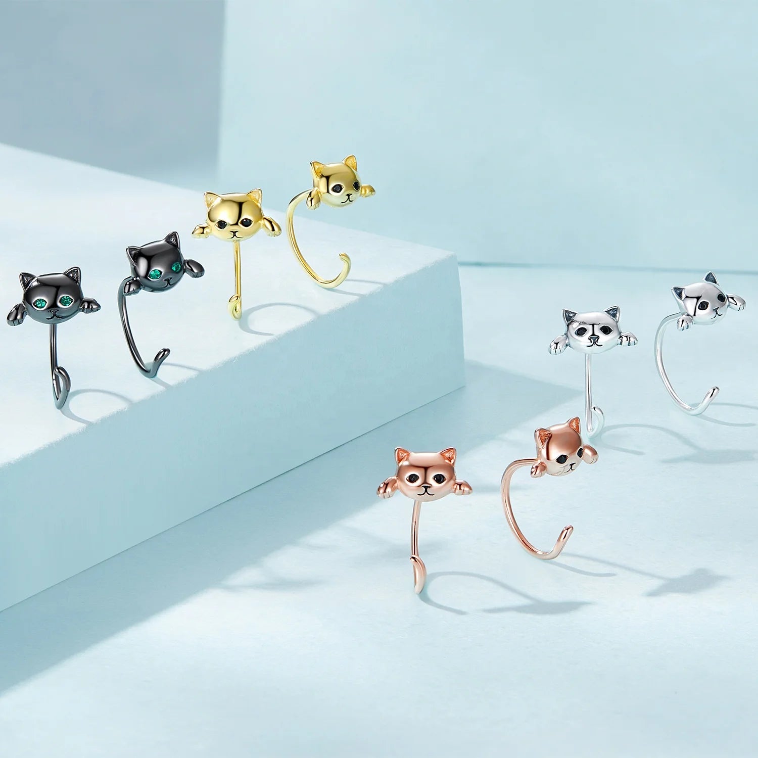 100% 925 Sterling Silver Lovely Kitty Black Cat Stud Earrings for Women Fine Wedding Earrings Original 925 Silver Jewelry SCE965