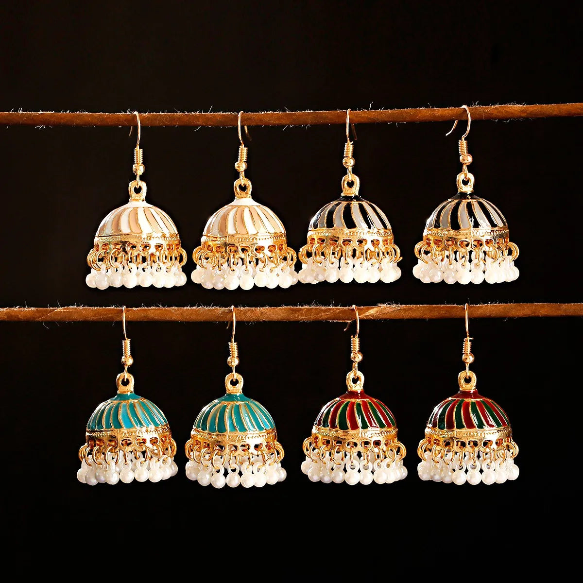 Douvei Gold Plated Pearl Bead Tassel Jewelry Oil Dropping 4 Colors Bohemian Dangle Earrings for Women