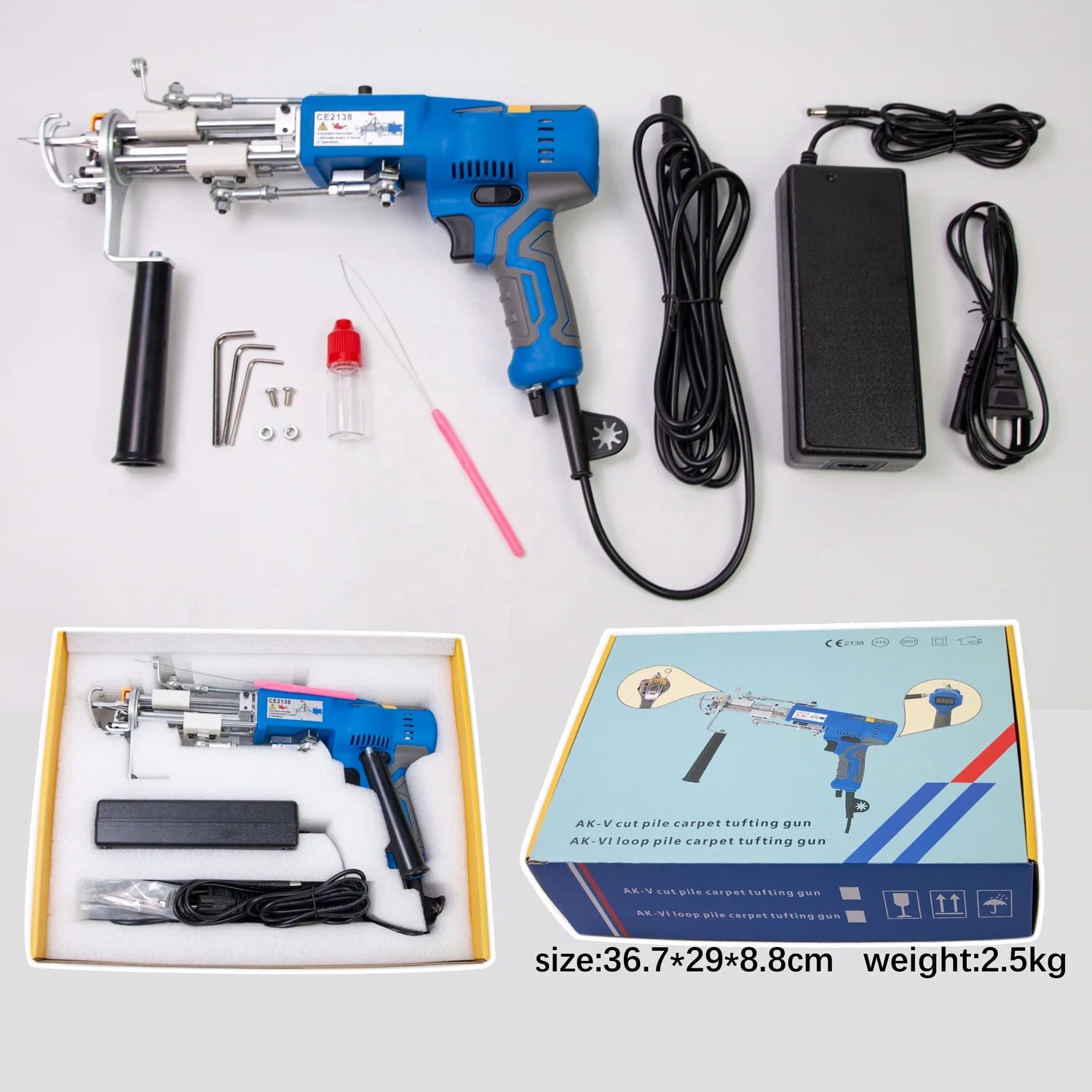 AK-V Electric Tufting Machine 2 in 1 Carpet Weaving Tufting Gun Cut Pile Rug Hand Tufted Gun Carpet DIY Tool Needlework Gun