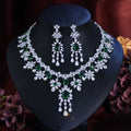 Luxury Dangle Tassel Drop Cubic Zirconia Green Wedding Decor Party Big Necklace Bridal Jewelry Sets for Women
