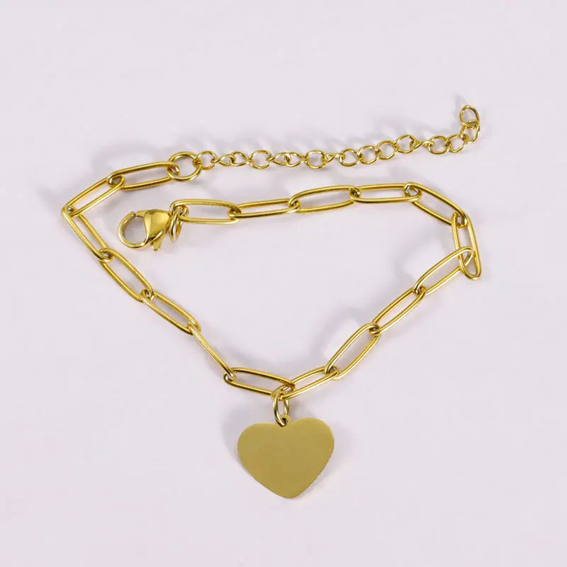 Romantic Simple Couple Exquisite Bracelet 18K Gold Plated Loving-heart Rectangle Chain Bracelet