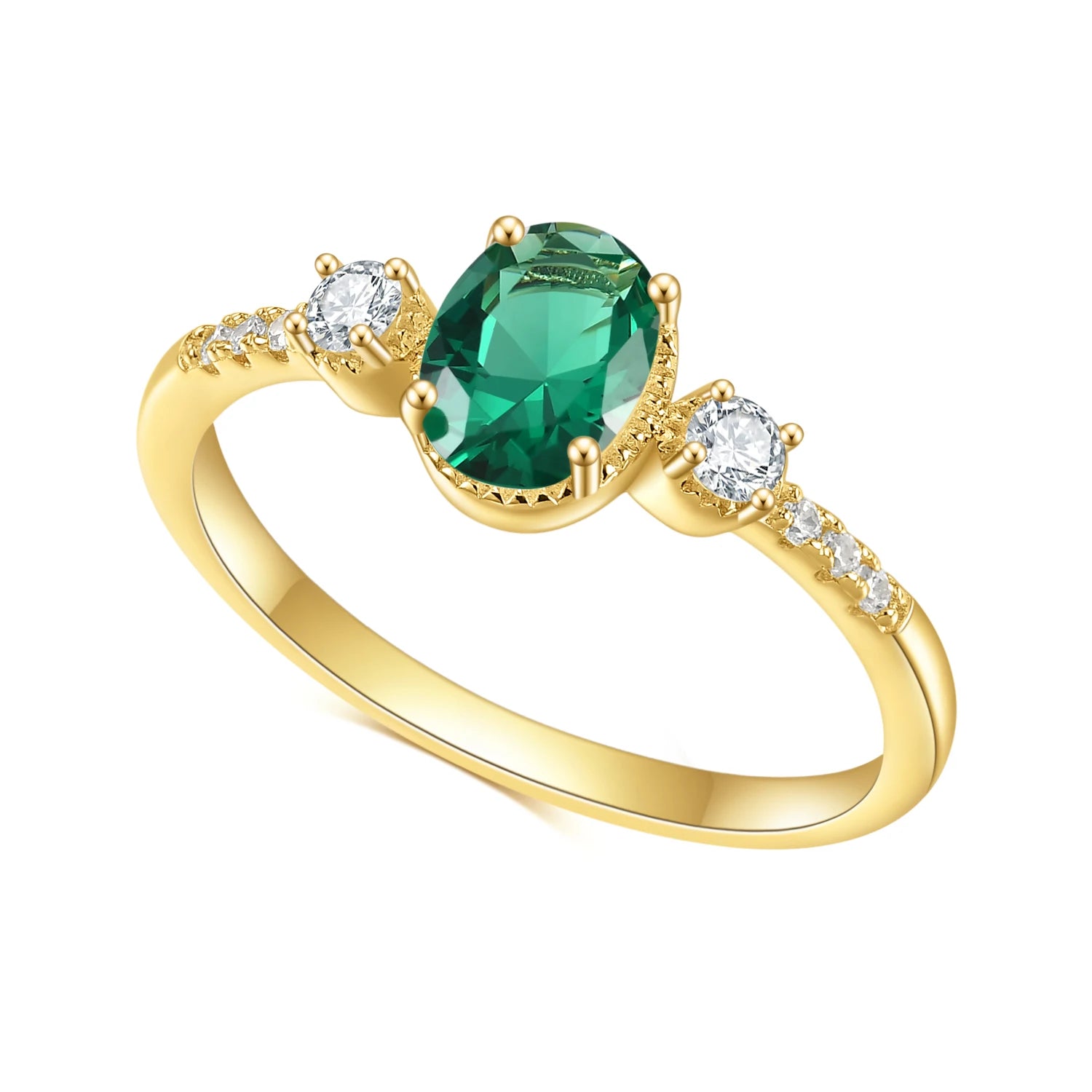 OL0905 Abiding Wholesale Fine Jewelry Gold Plated 925 Sterling Silver 5x7 Oval Green Stone Lab Created Green Emerald Rings