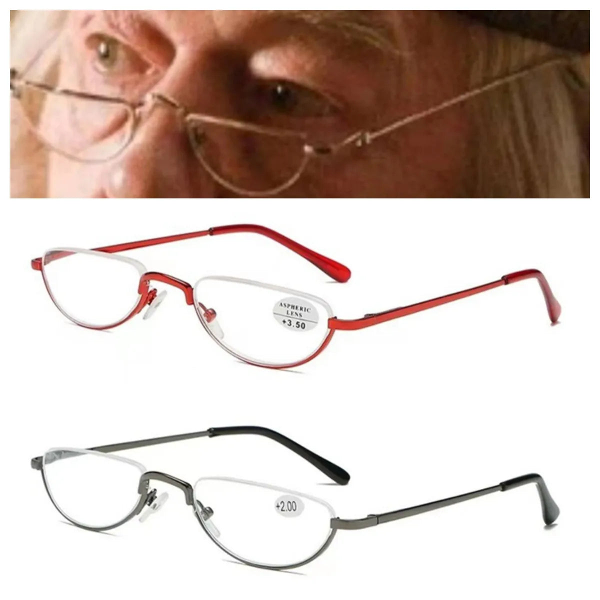 Dumbledore Old People Half-Moon Magnifying Book Eyewear Small Half Metal Spring Frame Hd Resin Clear Presbyopia Reading Glasses