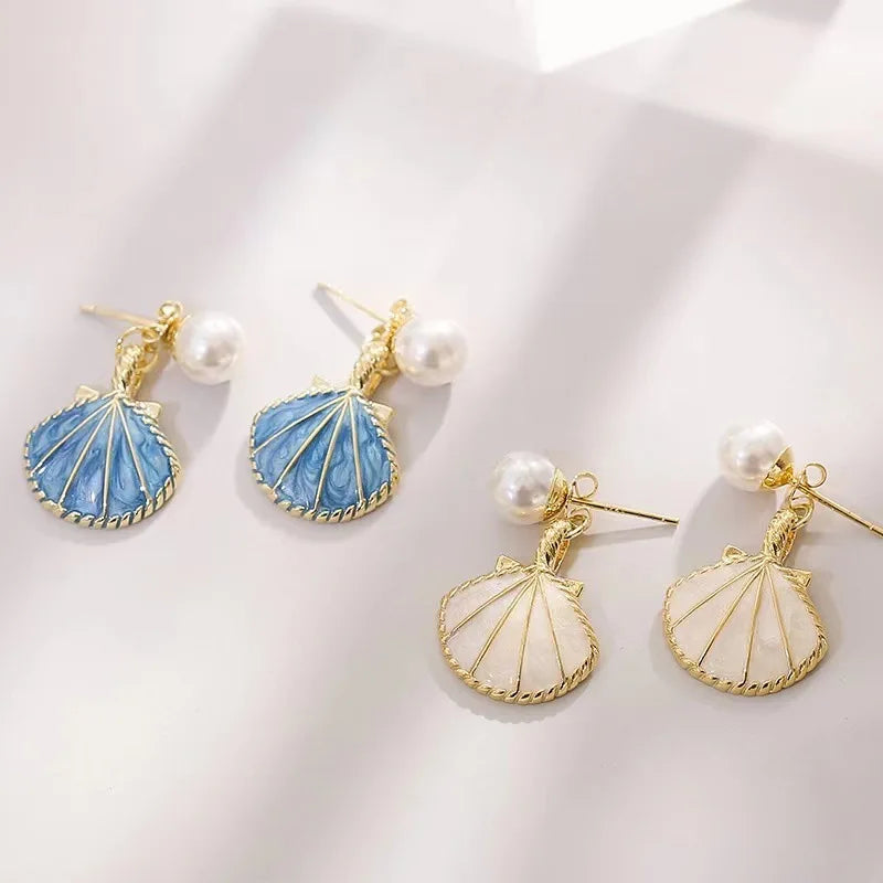 Minimalist Jewelry Earrings Two Wearing Ways Enamel Earrings Pearl Shell Earrings for Women