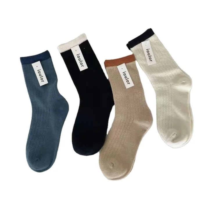 Youki Autumn and Winter Solid Color Simple and Versatile Hollow Pattern Cotton Mid Tube Women's Socks