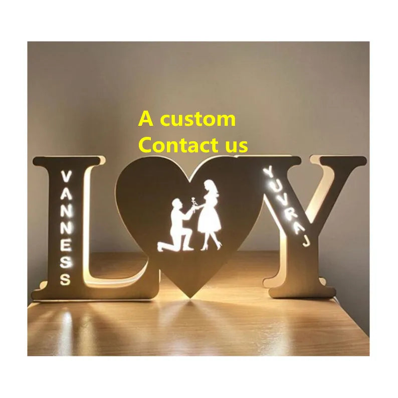 Personalized Table Lamp Wooden Led love Night Light Initial Names Custom Letters Wedding Anniversary Valentines Day Gifts
