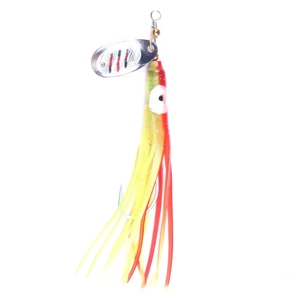 Wholesale SP026 5cm 7.5g Metal Spinner Baits Spoon Fishing Lures with Soft Octopus Skirts