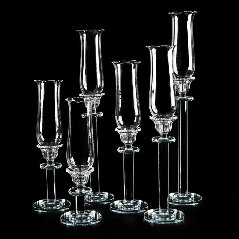 GJ-CH05-1 Wholesale Crystal Candelabra Wedding Glass Candlestick Set of 6 Glass Candle Holder Candlesticks for Home Wedding