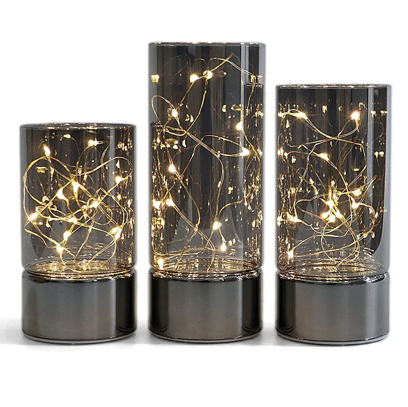 MM MM101CD LED Fairy Light Clear Borosilicate Glass Cylinder Lamp with Metal Base Classic for Festival Home Decoration