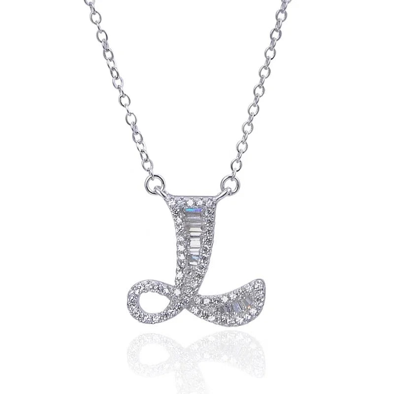 Custom Hot Selling  Alphabet Letter A-Z Pendant Charm Sterling Silver Jewelry 925 with CZ Stones Initial Necklace
