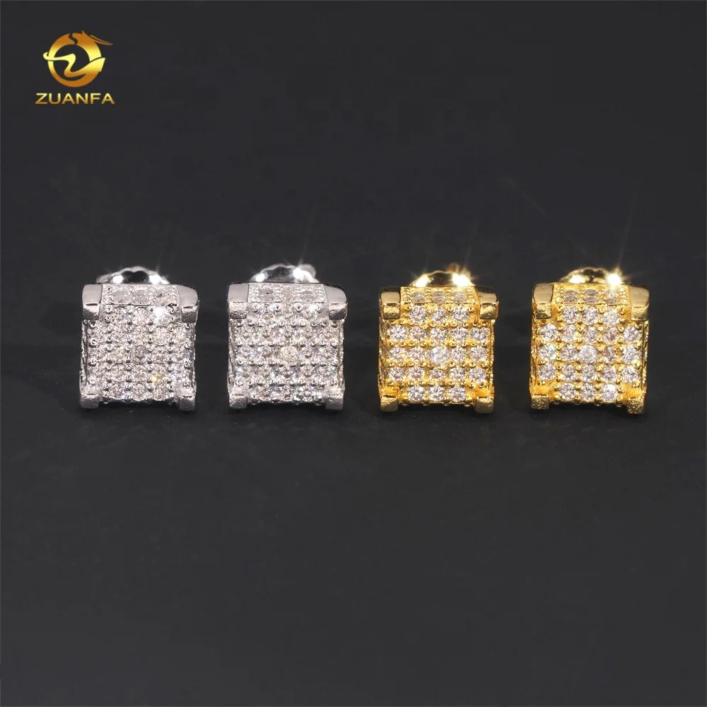 Fine Jewelry Fully Iced Out Square Earring 925 Silver Hip Hop Screw Back VVS Moissanite Earrings for Men