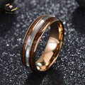 8mm New Arrival Rose Gold Tungsten Men's Ring with Koa Wood and White Shell Inlay Wedding Bands for Engagement Jewelry
