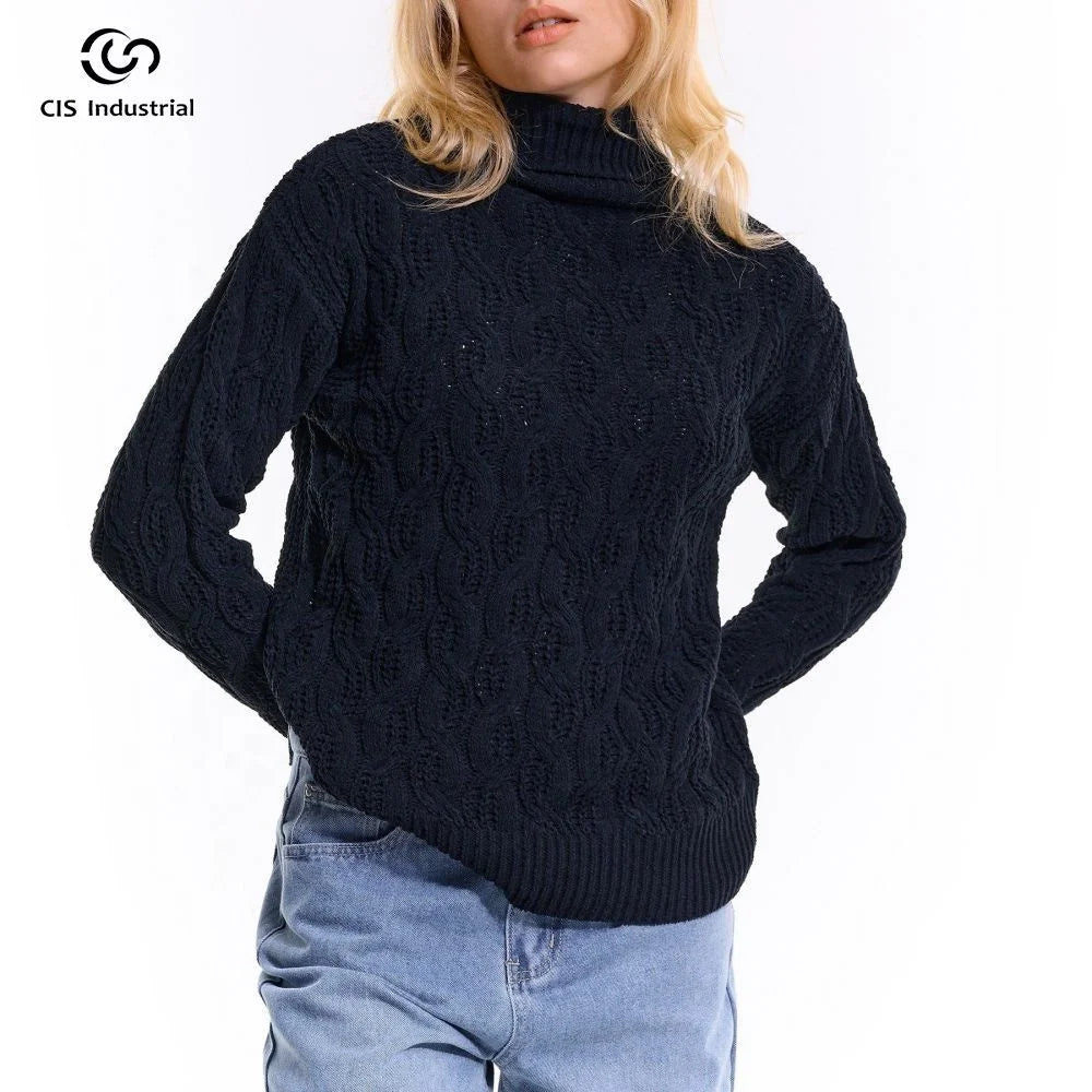 Arctic Velvet Fleece Fancy Turtleneck Pullover Sweater for Women Knitwear Custom Work with Brand Logo for Winter
