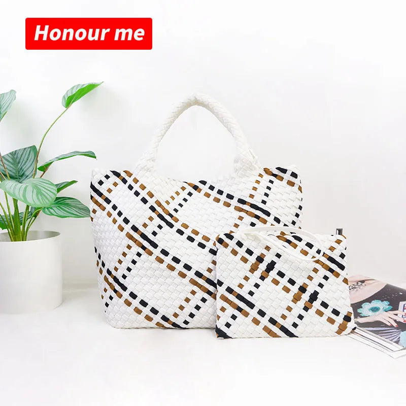Hot Commodity Good Quality Neoprene Woven Bag Designer Luxury Waterproof Handbag Beach Handmade Tote Weave Bag for Women