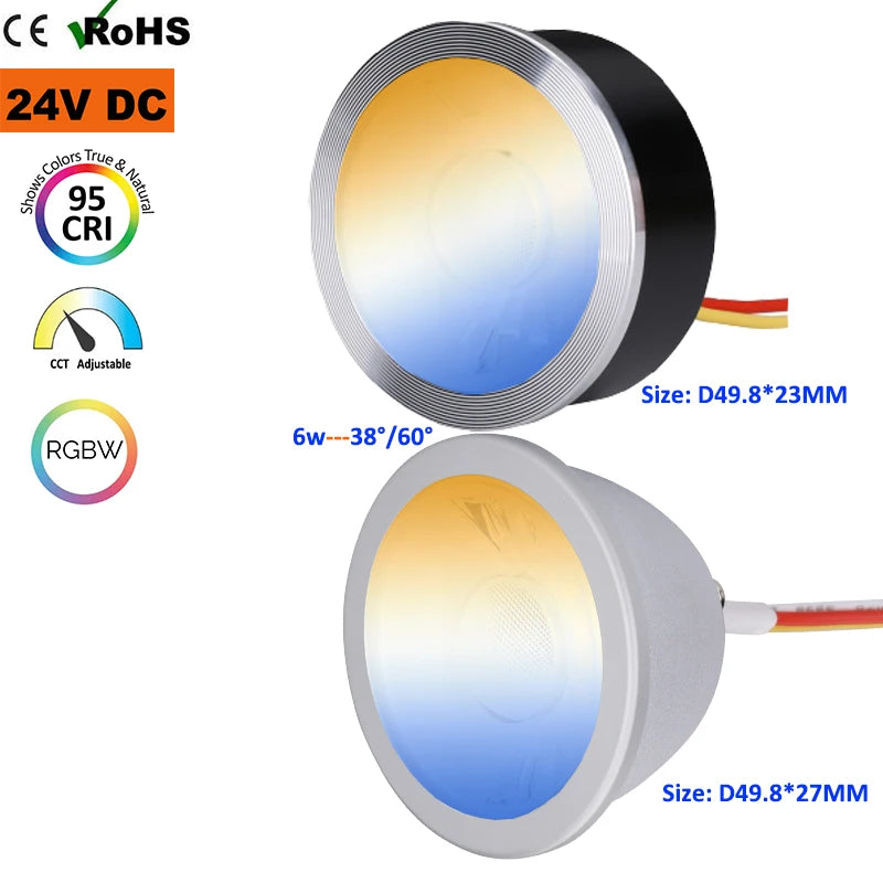 Cri95 Benory 24v Loxone Tunable White Led Spot 2000-6000K CCT Pwm Dimmable Dmx GVS Knx Dali Zigbee Thin Recessed Mini Spotlights