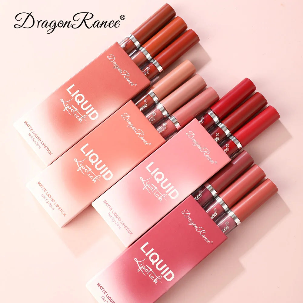 Dragon Ranee 3 Pcs/box Lip Glaze Velvet Matte Lipstick Small Orange Creamy Tea Soy Lip Gloss J1