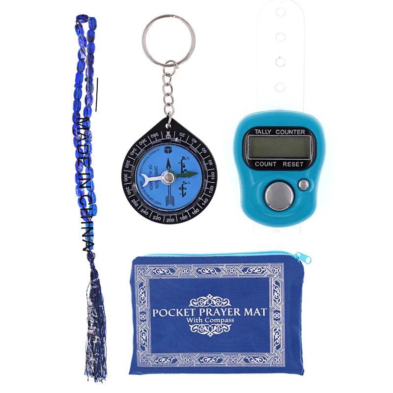 Muslim Pray Pad Portable Islam Pocket Size Prayer Mat with Compass Counter Rosary Set