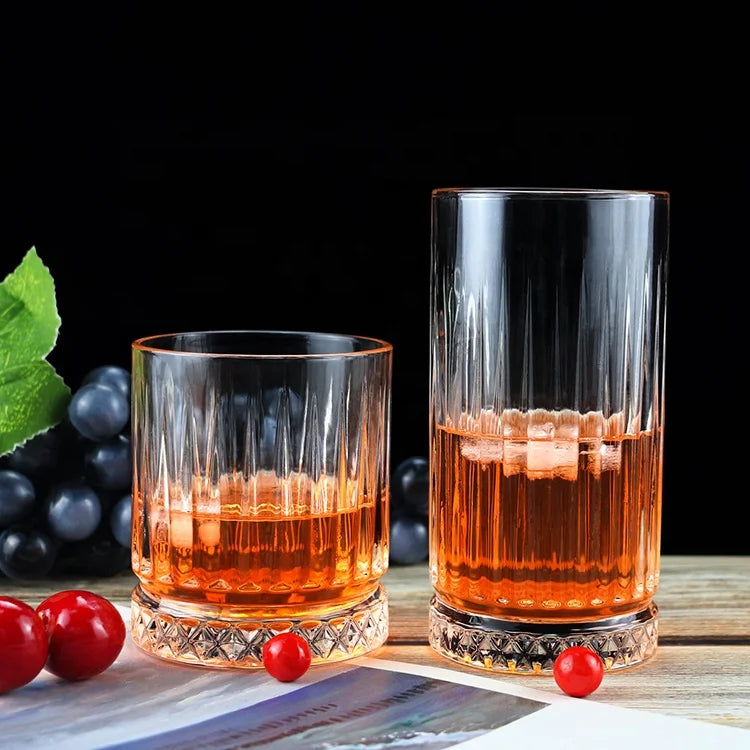 Hot Sale Simple Design High Ball Drinking Glass Tumbler Vertical Lines Vintage Whisky Glass Cup Bar Old Fashioned Whiskey Glass