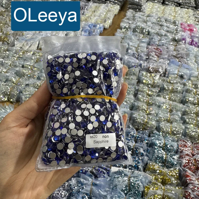 Oleeya Free Samples Crystal Nail Art Rhinestones SS3-SS50 Flatback Clear Non Hot Fix Rhinestones Glue on Nail Art Decorations