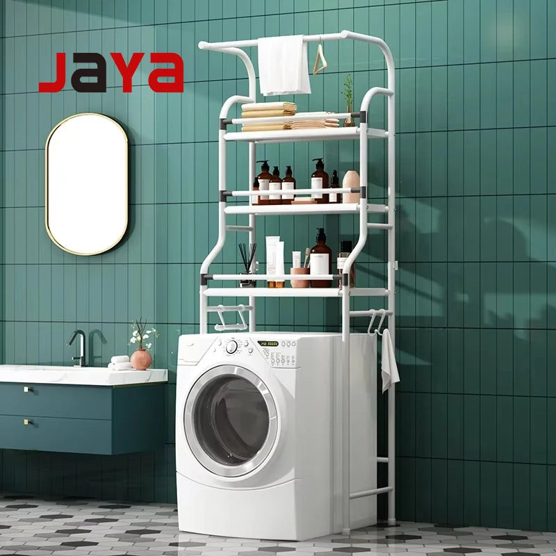 JAYA 3 Layer Multipurpose Toilet Paper Bathroom Stand Organizer Adjustable Washing Machine Storage Shelves Over the Toilet Rack