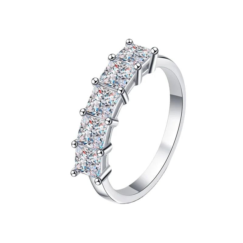 D Color Fashion 925 Sterling Silver Gold Plated Princess Cut 2ct Moissanite Engagement Band Ring