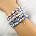 Fashion Bohemian Women's Retro Ethnic 6pc Blue-white Ceramic Imitation Pearl and  Glass Stack Bracelet Set Festival Gift