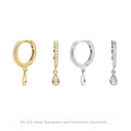 Fashion Dangle Earrings Wholesale 925 Sterling Silver Drop Earrings Water Drop Zircon Gold Plated Hoop Earrings Women
