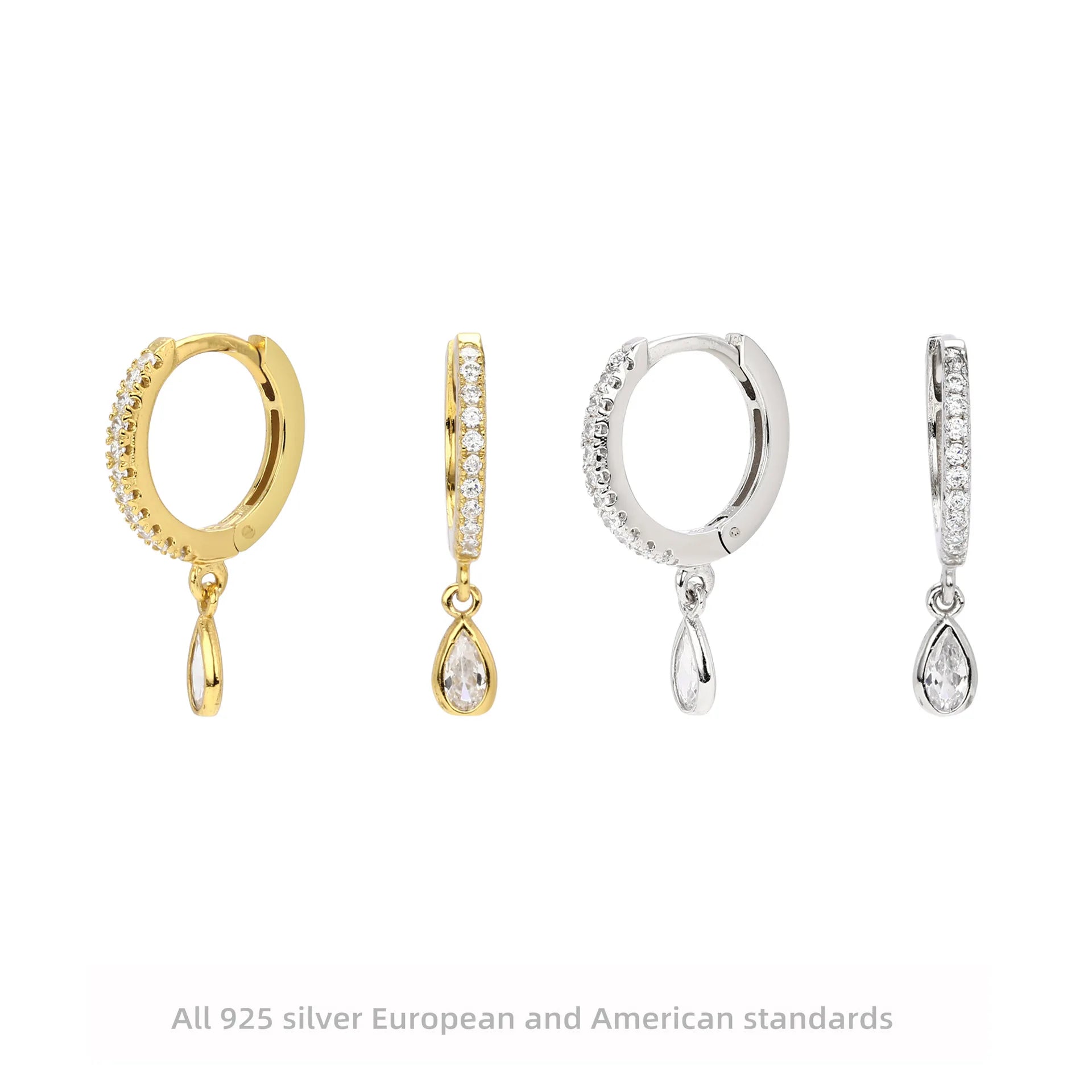 Fashion Dangle Earrings Wholesale 925 Sterling Silver Drop Earrings Water Drop Zircon Gold Plated Hoop Earrings Women