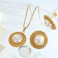 Fashion Jewelry French Retro Stainless Steel 18k Gold Plated Twisted Rope Chains Croissant Pearl Necklace for Women