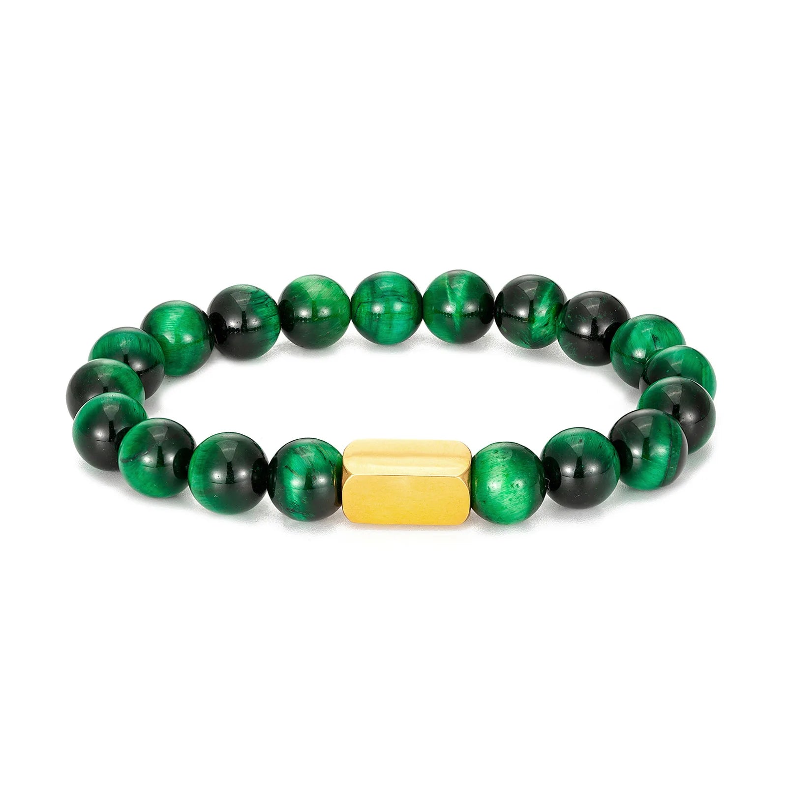 Fatingna Unisex 8mm Gold Tiger's Eye Crystal Bead Bracelet Trendy Ball-Shaped Stone Bead Alloy Bangles With Stretch Band