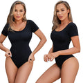 Short Sleeve Bodysuit for Women Scoop Neck Thong Jumpsuit Tops
