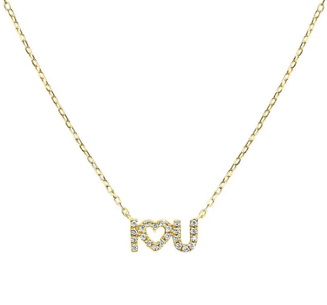 Milskye Wholesale Minimalist 925 Sterling Silver Jewelry Gold Plated Pave Diamond I LOVE U Necklace