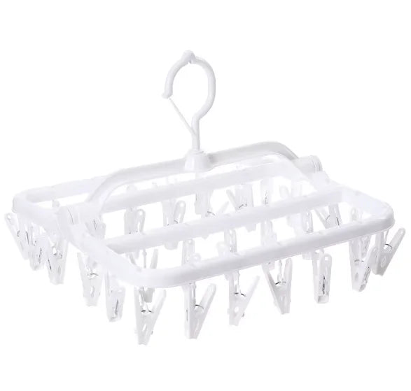 Portable Single-Tier Plastic Folding Clothes Hanger with Multi-clip Socks Rack for Student Dormitory Travel Quick Drying Rack