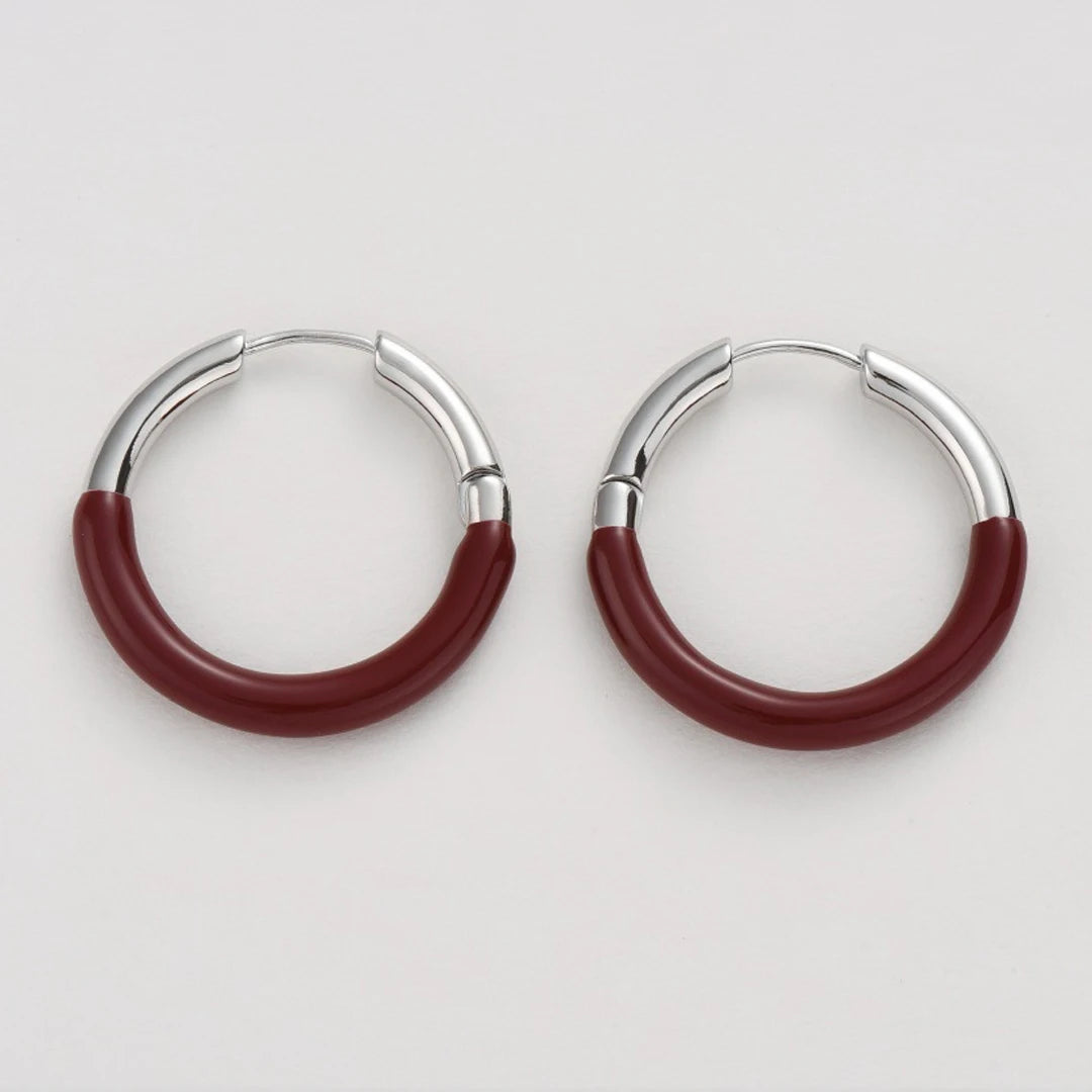Fashion All-Match Plain Circle Color Matching Red Enamel Drop Glaze Big Hoop Earrings Women's Jewelry Factory Custom