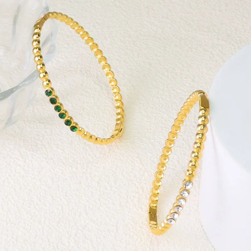 Fashion 18K Gold Plated Stainless Steel Simple Bohemian Style Round Zircon Bracelet - Elegant Jewelry for Woman
