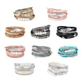 Inventory Sale Multi-layer Pearl Feather Leather Bracelet Alloy Buckle Leather Bracelet Rope Hand Woven Bracelets