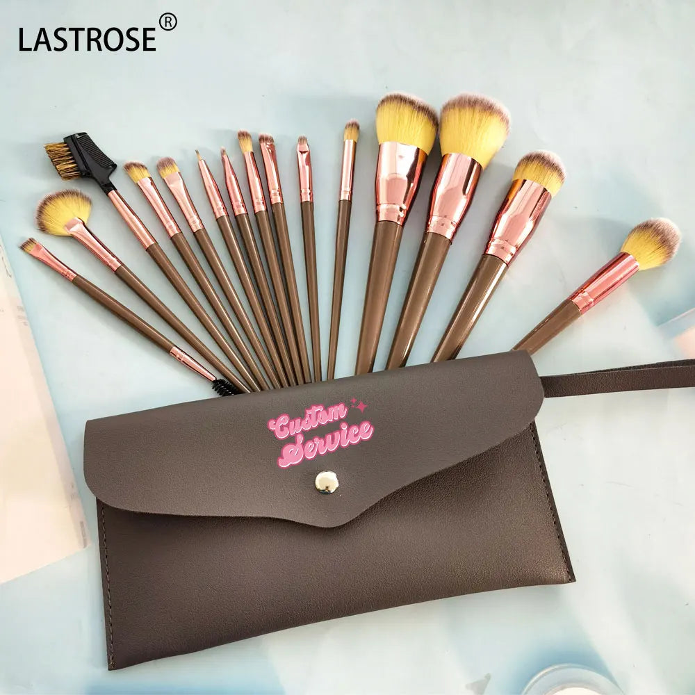 Pro Foundation Eyebrow Eyeshadow Powder Makeup Brush Set 15pcs Cosmetic Brush Kit with Wood Handle Essential Makeup Tools
