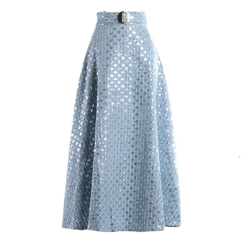 TWOTWINSTYLE High Waist a Line Patchwork Sequin Skirts  Female Fashion 2021 Spring