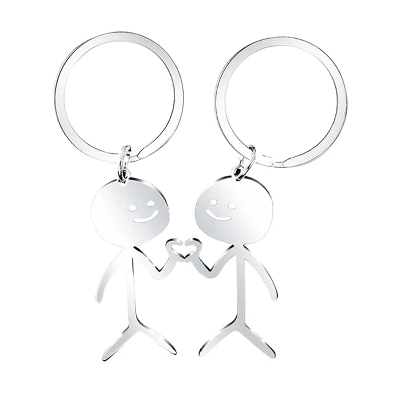 Stickman Matching Couple Keychain Heart Gesture With Hands Custom Silver Color Stainless Steel Keychain for Thanksgiving Gift