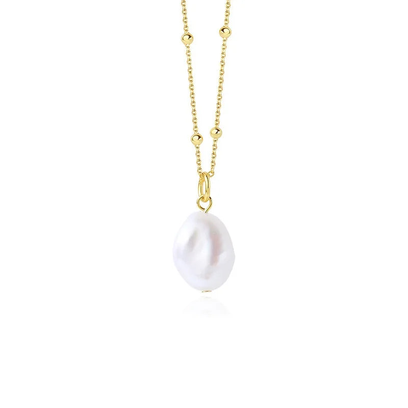 HIH Stainless Steel 18K Gold Plated Classic Cross Beads Chain Handmade Baroque Pearl Charm Necklace Engagement Wedding Party