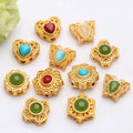 JF8746 Matte Gold Plated Pave Stone Nepal Nepalese Style Brass Butterfly Heart Flower Beads  Tibetan Ethnic Tribal Beads