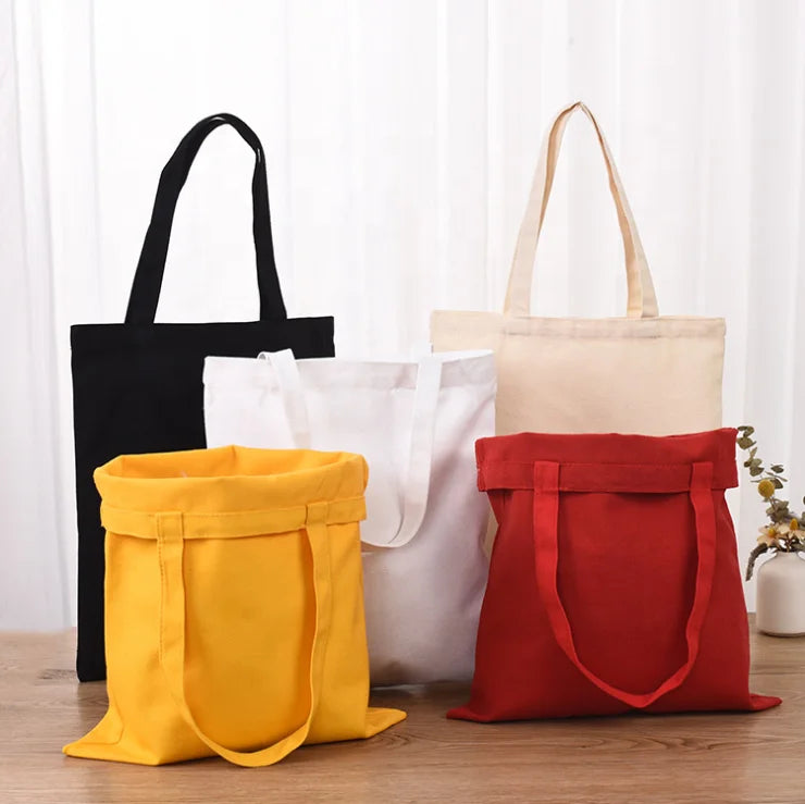 Custom Logo Acceptable Plain Grocery Tote Bag Women Printed Single Shoulder Bag Lightweight Reusable Shopping Canvas Bags