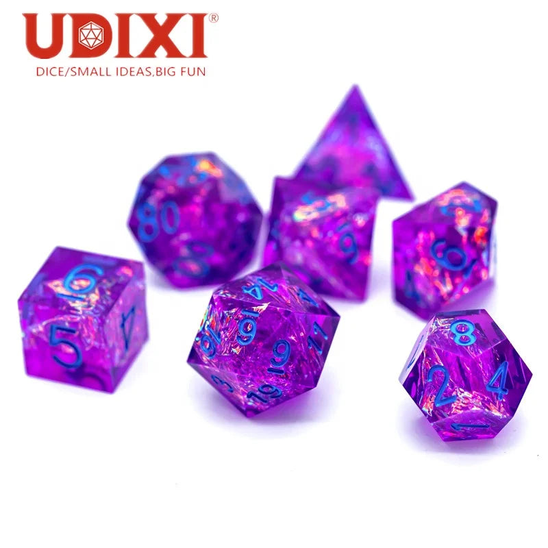 For Udixi Candy Glitter Sharp Edge Polyhedral Resin RPG Purple Dungeons and Dragons 7-Piece Dice Set