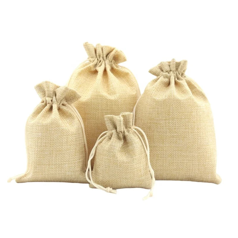 Wholesale Custom Logo Mini Gold Drawstring Candle Pouch Linen Burlap Wedding Gift & Christmas Storage Bags
